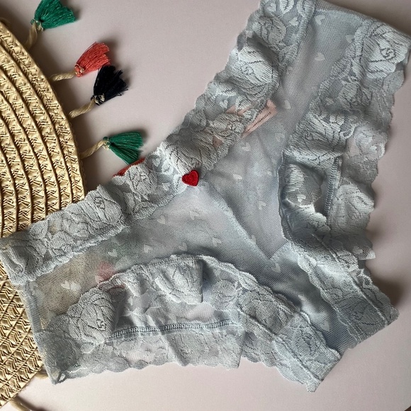 Victoria's Secret The Lacie Lace Heart Blooms Cheeky Panty Light Blue XS NEW - Picture 2 of 6